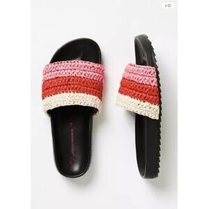 ANTHROPOLOGIE Amira Red Stripe Woven Slide Sandals // 7